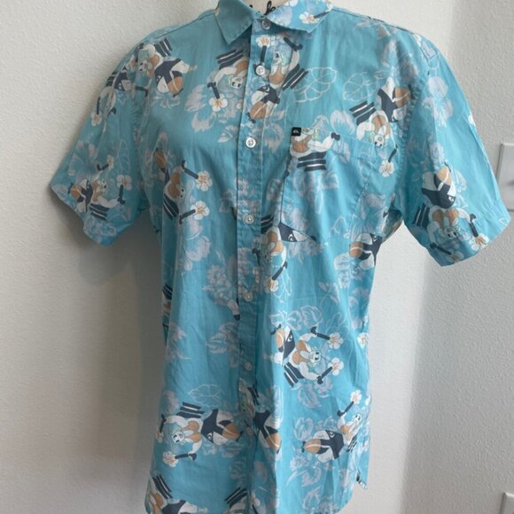 QUICKSILVER HAWAIIAN SHIRT NAUGHTY MAMA IN A ROCKET PRINT SZ M VERSATILE ICONIC - Picture 14 of 16